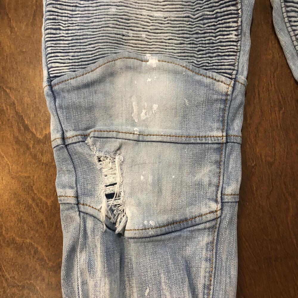 Preme Denim Distressed Ripped Jeans Light Wash  Stacked Moto Mens 43x32 P10 - Picture 2 of 7